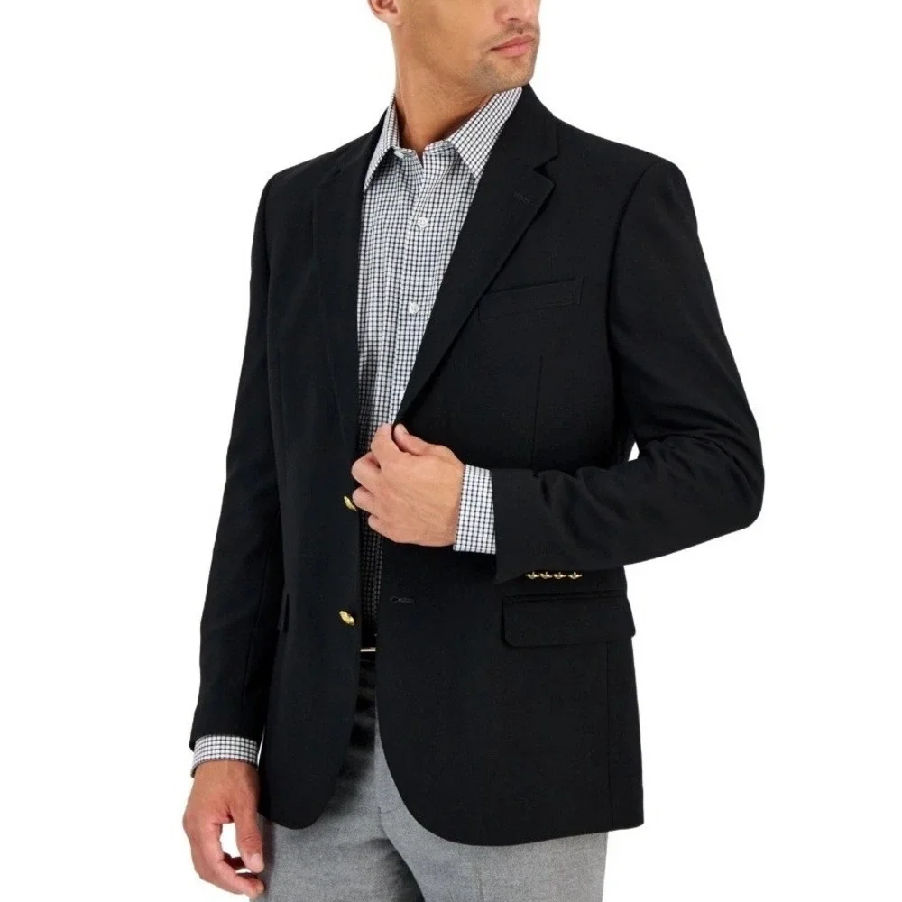 Nautica Mens Modern fit Sport Coat Blazer 38 R Black Solid Stretch‎